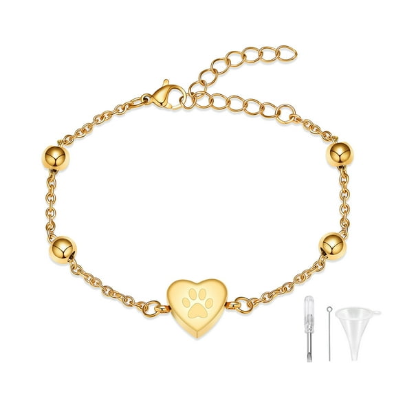 Pet Cremation Jewelry Bracelet for Ashes for Women Heart & Paw Print Urn Bracelets - Heart Memorial Jewelry Gifts for A Loss of Loved Ones
