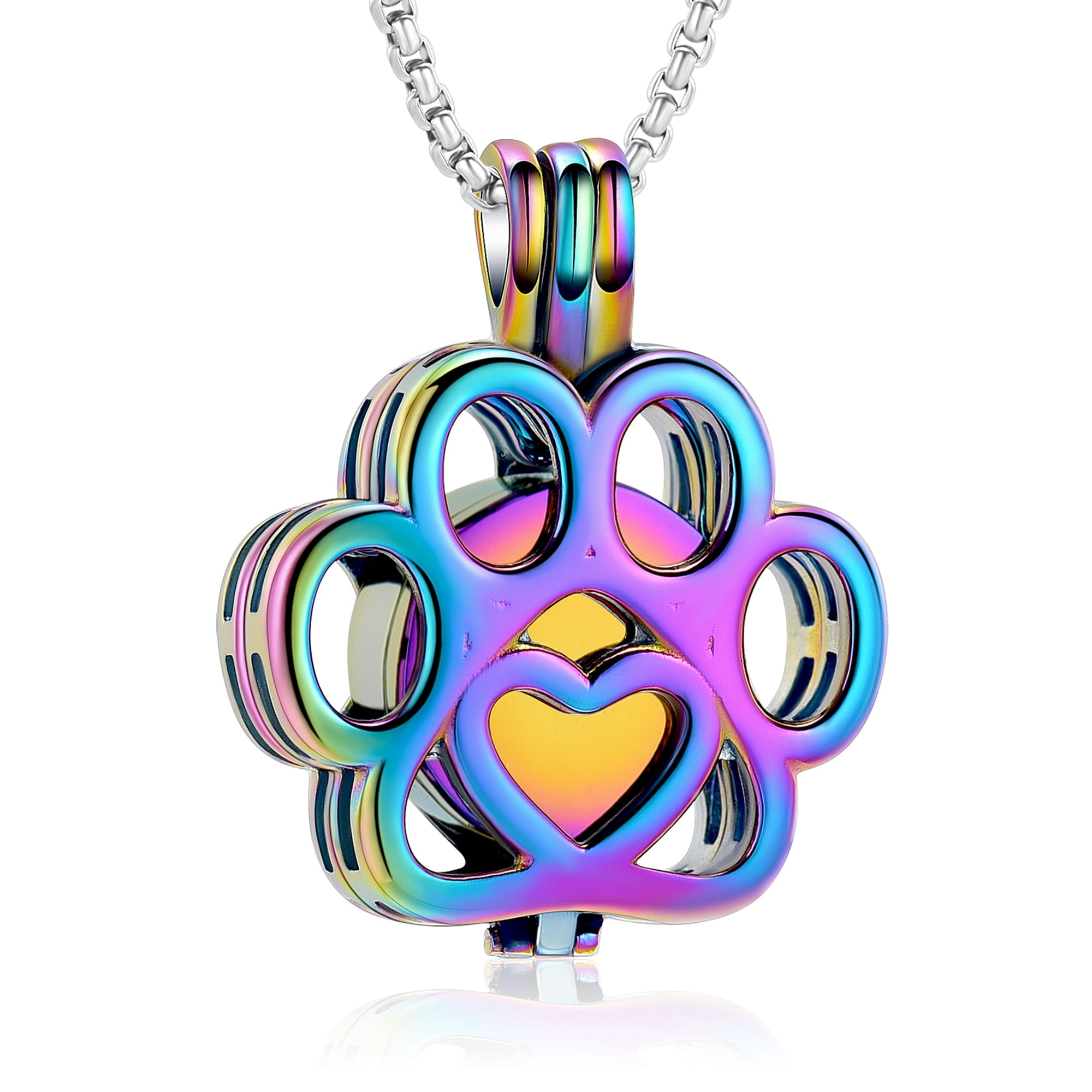 Pet Memorial Necklace - Stainless Steel Paw Print Urn Locket For Dog Or Cat Ashes