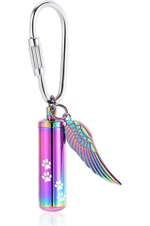 Pet Cremation Jewelry Paw Print Urn Keychain for Ashes for Dog/Cat Cylinder Memorial Ashes Keepsake Keyring