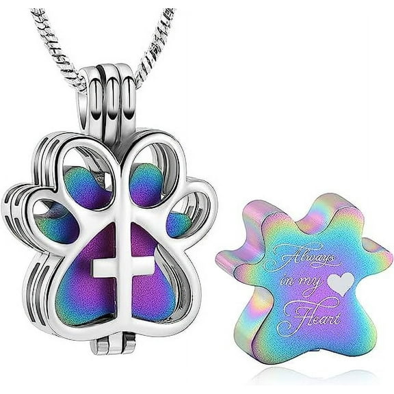 Pet Cremation Jewelry Pet Paw Urn Necklace for Ashes Always in My Heart Urn Locket for Ashes Memorial Dog/Cat Keepsake Necklace