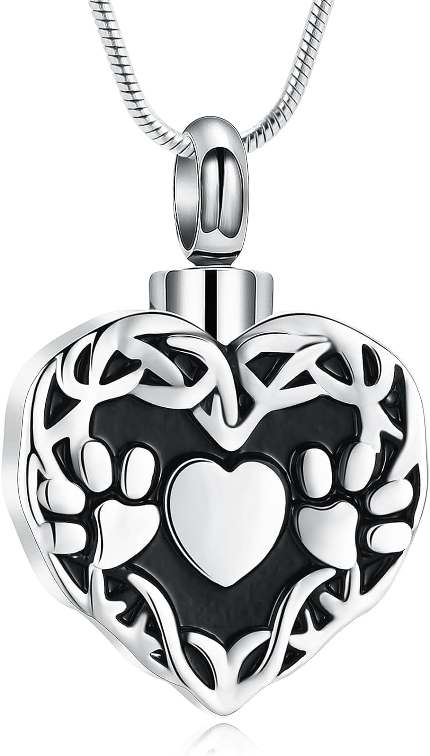 Pet Cremation Jewelry Urn Necklace for Ashes for Dog/Cat/Pets Paw Print ...
