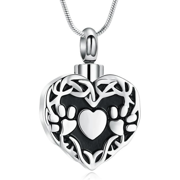 Pet Cremation Jewelry Urn Necklace for Ashes for Dog/Cat/Pets Paw Print Locket Memorial Pendant Keepsake Jewelry for Women Men