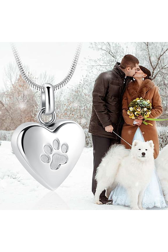 Pet Cremation Jewelry for Ashes Pendant Paw Print Pet Heart Urn Necklace Memorial Keepsake Jewelry for Pet/Dog's/Cat's Ashes