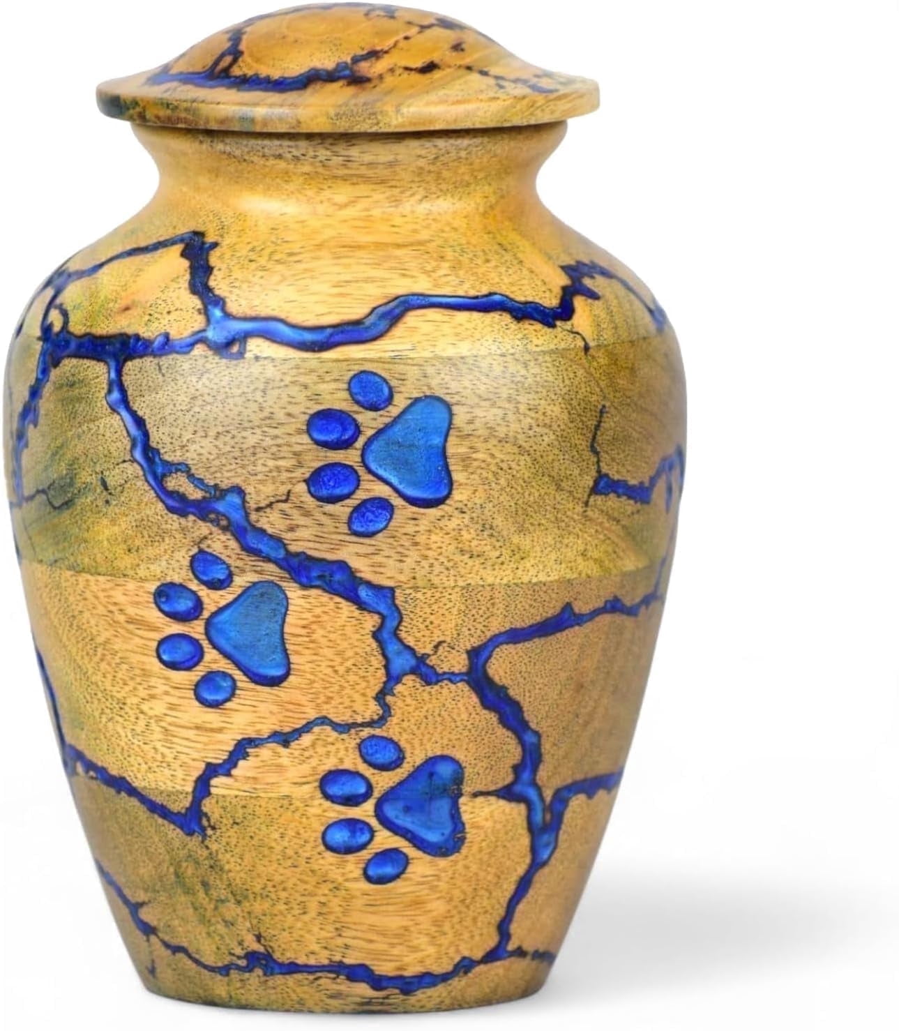 CRAFT INDIA Wooden Pet Cremation Urn for Dog & Cat Ashes, Epoxy Resin Paw Print Memorial Keepsake