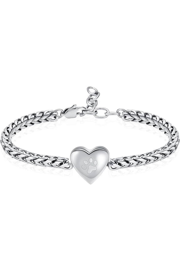 Pet Cremation Urn Bracelet for Ashes for Women Dog Cat Paw Urn Bangle Heart Cremation Jewelry Keepsake Memorial Urn Jewelry