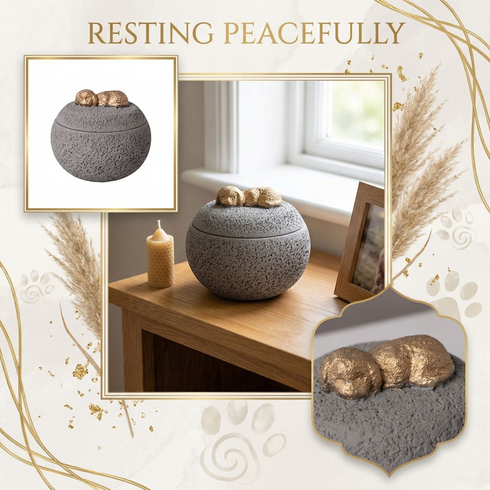 Pet Cremation Urn for Ashes - Polante Cement Texture Keepsake Urn, Memorial Urn for Cats & Dogs, Elegant Pet Loss Remembrance Gift