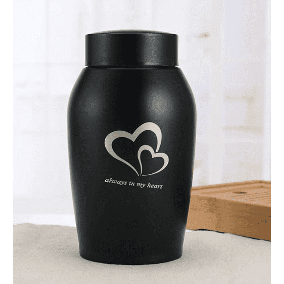 Pet Cremation Urns Stainless Steel Design "Always in my heart", 395ml, Black