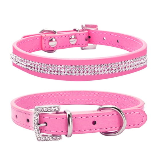 Pet Crystal Collar, Bling Dog Collar with Sparkly Crystal Studded Accents, Sparkle Pet Necklace for Small Medium Dogs, Elegant Plain Weave Adjustable Rhinestone Pet Jewelry., Hot Pink