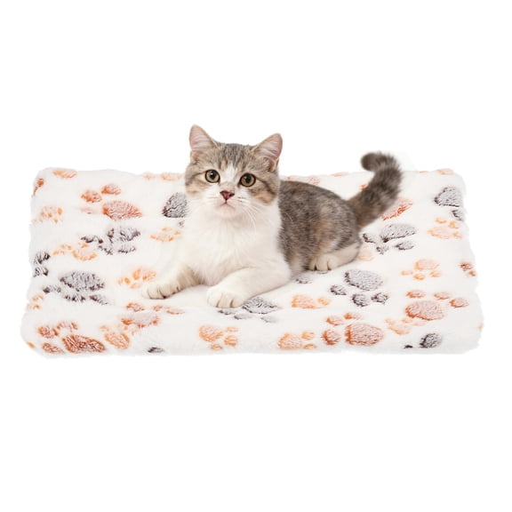 Pet Cushion Coral Fleece Soft Paw Pint Dog Cat Bed Mat 13x10 Inch(White)