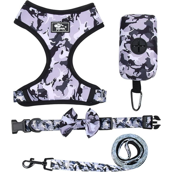 Pet Daily Kit Camouflage Pet Harness Vest Leash Collar Set for Small Dogs, Cats Grey XL