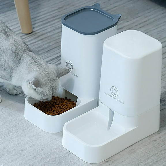 Pet Daily Kit Pets Automatic Feeder and Waterer Set, Dogs Cats Food Feeder and Water Dispenser 3.8L, 2 in 1 Cat Food Water Dispensers for Small Medium Big Pets Convenient, White