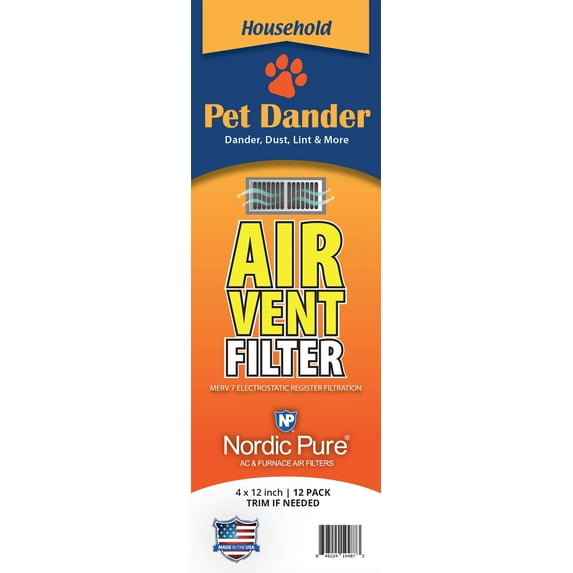 Pet Dander Reducing Air Vent Filters 4x12 (Register Vent Filters) 1 Pack of 12