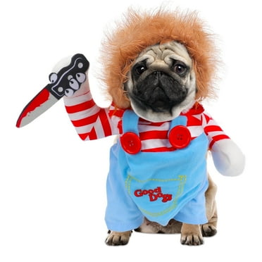 Pet Deadly Doll Dog Costume, Pet Chucky with Knife Dog Costume Halloween Christmas Role Play Funny Costume, Suitable for Small and Medium Dogs