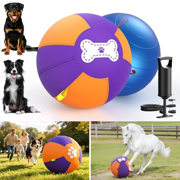 Pet Deluxe 18" Herding Ball for Large Dogs - Durable Interactive Herding Toy with Fast Pump in 60S & Carry Handles, for Australian Shepherd, Border Collie, Outdoor Training & Backyard Play