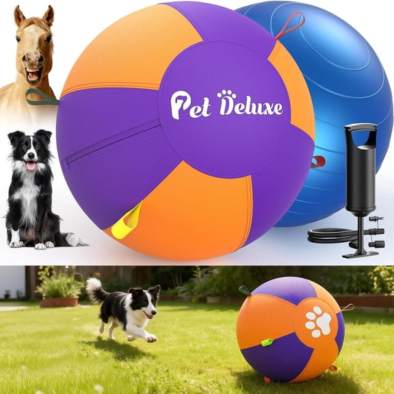 Pet Deluxe 25" Herding Ball for Large Dogs - Durable Interactive Herding Toy with Fast 2.5-Min Pump & Carry Handles, for Australian Shepherd, Border Collie, Outdoor Training & Backyard Play