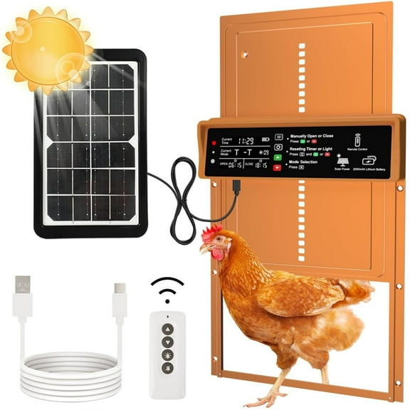 Pet Deluxe Automatic Chicken Coop Door Solar Powered Automatic Chicken Door with Timer & Light Sensor, Anti-Pinch, Durable Aluminum Auto Chicken Door, Charge with Solar Panel & USB