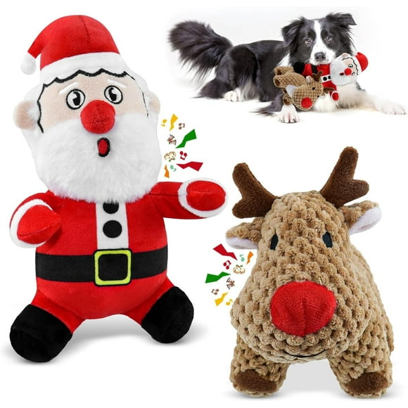 Pet Deluxe Christmas Dog Toys Large 2 Pack Squeaky Plush Stuffed Dog Toys for Large Dogs Tough Chew Big Dog Toys for Puppy Small Medium Large Breeds