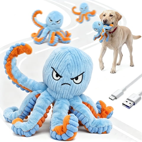 Pet Deluxe Interactive Dog Toys Octopus,Durable Automatic Jumping Dog Toy to Keep Them Busy,Squeaky Moving Tug of War Doggie Toy,USB Rechargeable,Not for Aggressive Chewers