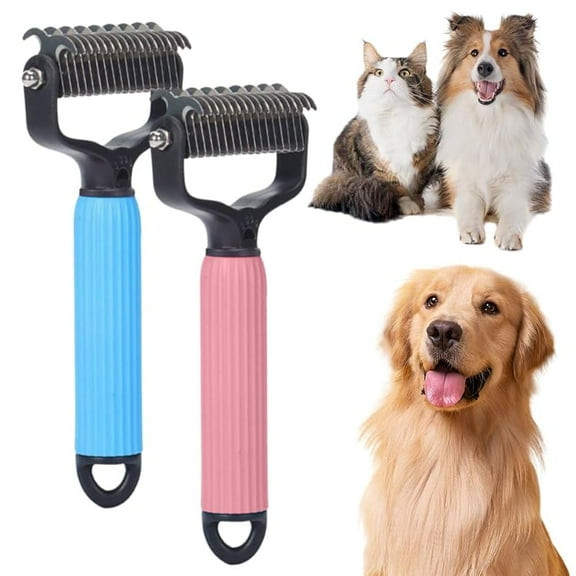 Pet Dematting Comb, 2025 New Double Sided Dematting for Dogs Cats, Grooming Rakes Dog Grooming Brush Tool, Dog Hair Mat Remover (Blue, Small)