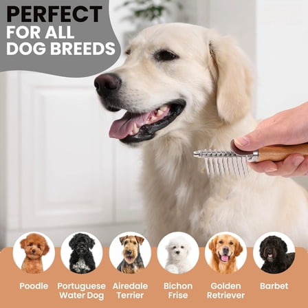 Pet Dematting Comb for Long Hair - Bunny Comb Detangler Brush for Thick Undercoat, Gentle on Pets' Skin, Removes Mats and Tangles Easily, Ideal for Pets With Long or Thick Fur, 2.5*7.5in, Silver