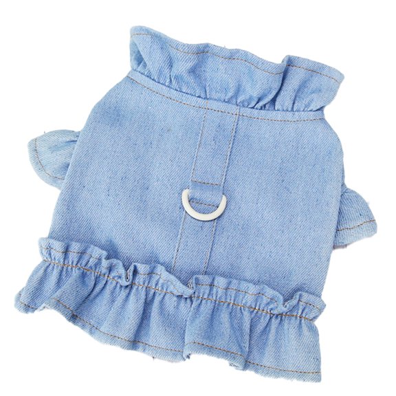 Pet Denim Harness Vest Shirt with D-Ring for Small Dogs Soft Comfort Ruffles Jean Jacket(Light Blue) - L