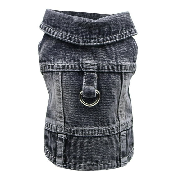 Pet Denim Jacket, Dog Jean Coat With Leash Attachment, Black Xl For Medium Large Dogs, Outdoor Walking Daily Wear -