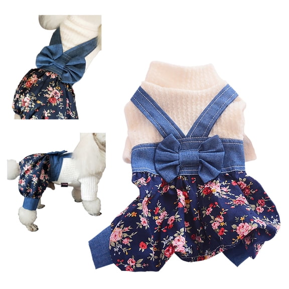 Pet Denim Overalls Thin Summer Four-Legged Outfit, Comfortable Dog Jumpsuit for Spring Outdoor