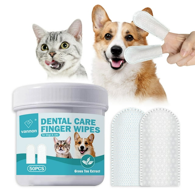 Vannon Pet Dental Care Finger Wipes, Tooth Cleaner, Fresh Breath, Reduce Plaque, 50PCS for Cats