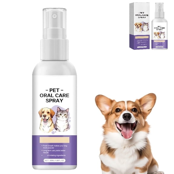 Pet Dental Spray, Dog Dental Care Spray, 1.014 Fl Oz Dog Natural Ingredients Extract, Breath Freshener Freshen Breath and Aid in Daily Oral Hygiene, Suitable for Different Pets(30ML  1PCS)