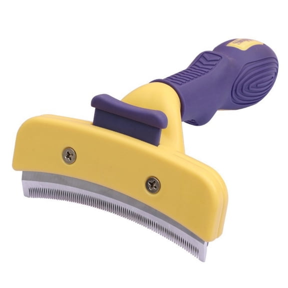 Pet Deshedding Comb with Stainless Steel V-Blade & Non-Slip Handle – Cat/Dog Detangling Grooming Tool for Shedding Hair, Ergonomic Curved Design (Medium & Large Sizes)