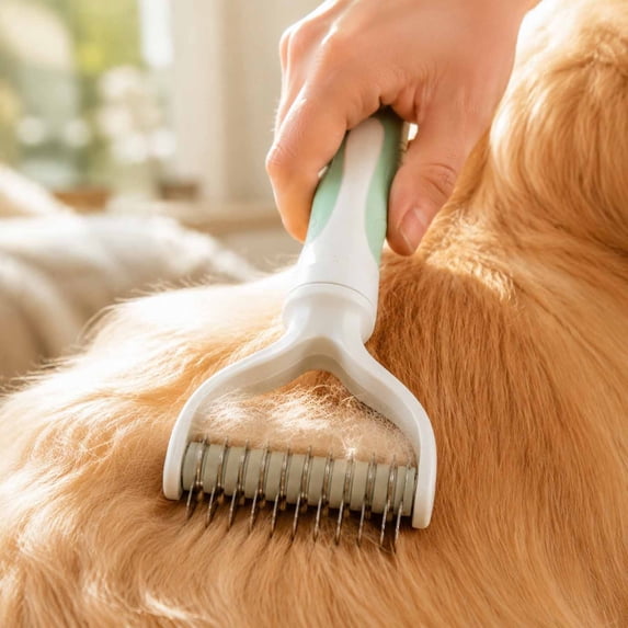 Pet Detangling Brush, Fine-Tooth Deshedding Comb, Stainless Steel Grooming Brush, Skin-Safe Rounded Blade Pet Grooming Tool, for Long Short Haired Dog Cat Knot Mat Removal Shedding Reduction
