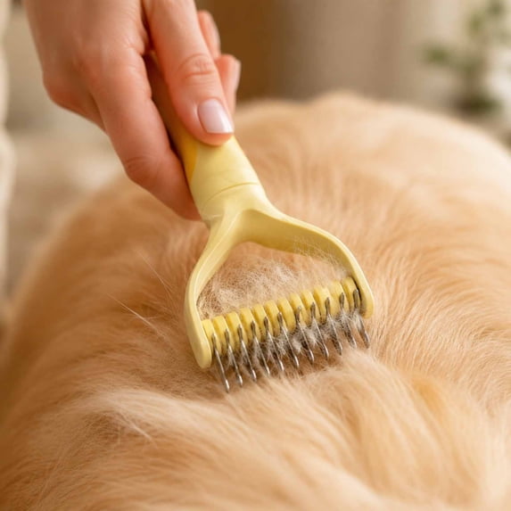 Pet Detangling Brush, Fine-Tooth Deshedding Comb, Stainless Steel Grooming Brush, Skin-Safe Rounded Blade Pet Grooming Tool, for Long Short Haired Dog Cat Knot Mat Removal Shedding Reduction