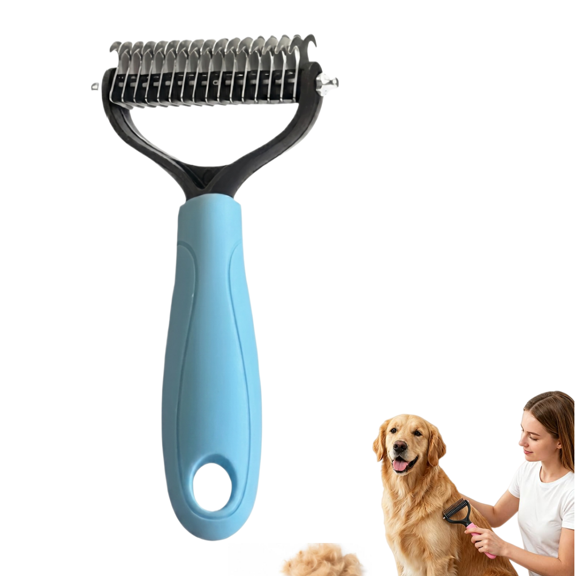 Pet Detangling Comb for Long Short Hair with Ergonomic Handle, 2026 Upgraded Undercoat Rake for Long Haired Dogs & Cats, Multi‑Functional Dematting Comb Deshedding Tool