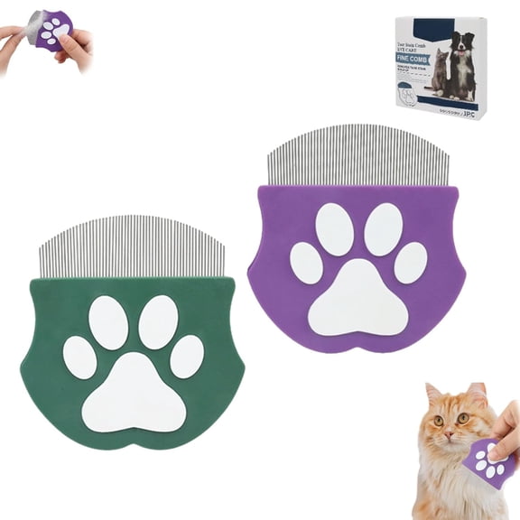 Pet Detangling & Flea Comb, Stainless Steel Tear Stain Remover for Dogs and Cats, Ideal for Long & Short Hair(Deep green+Purple)Q