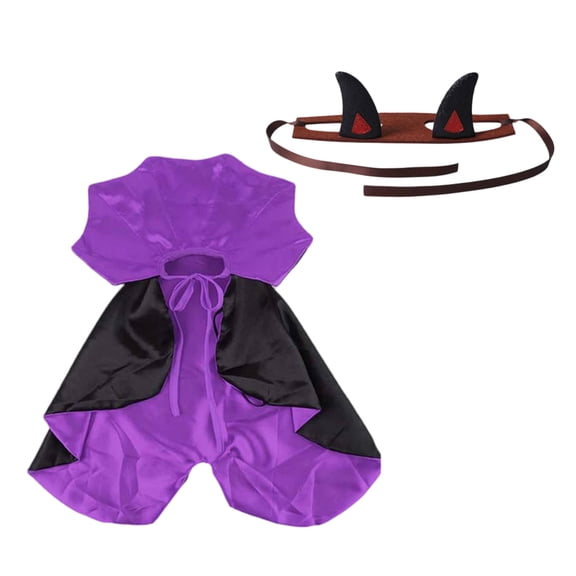 Pet Devil Halloween Costume Set Reversible Satin Cape Cloak with Glitter Devil Horn Headband Funny Cosplay Dress-Up Outfit for Cats Small & Medium Dogs