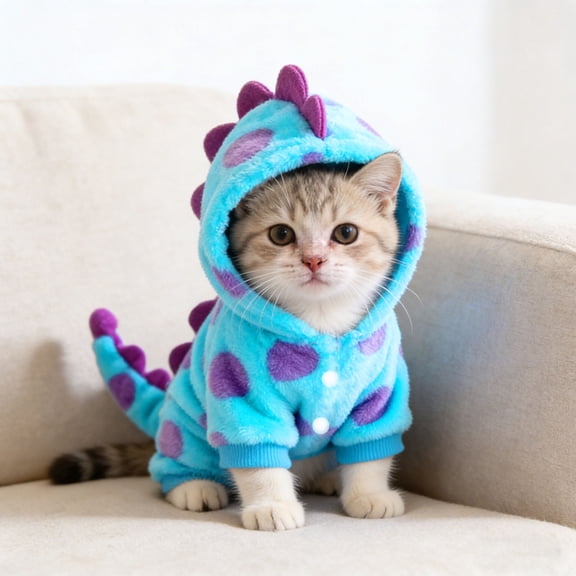 Pet Dinosaur Clothing Cute Blue Spotted Dinosaur Hoodie For Small Medium Large Cat & Dogs With 3D Spikes(Blue-M)