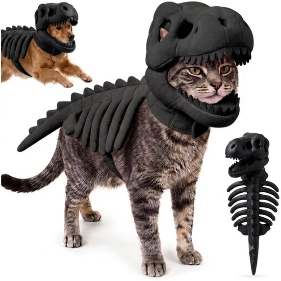 Pet Dinosaur Costume, Halloween Dinosaur Dog Costume with Skeleton Design, Funny Pet Clothes and Dog Outfit for Dress Up, Parties, Events and Seasonal Celebrations,9.8in