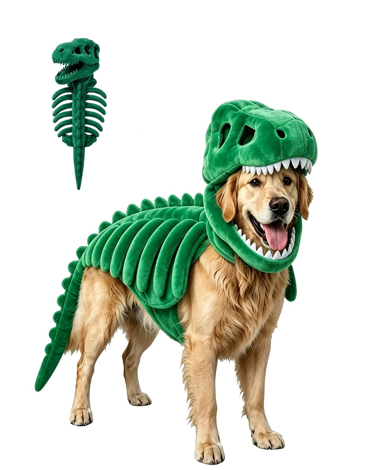 Disfraz de dinosaurio para mascotas, T-Rex de peluche suave con esqueleto que brilla en la oscuridad para perros