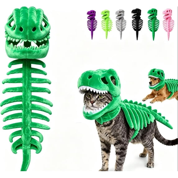 Pet Dinosaur Skeleton Costume, Soft Plush T Rex Style Halloween Outfit for Medium and Large Dogs and Cats, Wearable Dino Apparel for Parties, Photo Props, Dress Up and Seasonal Events