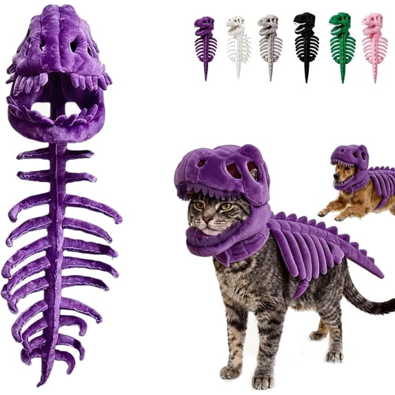 Pet Dinosaur Skeleton Costume, Soft Plush T Rex Style Halloween Outfit for Medium and Large Dogs and Cats, Wearable Dino Apparel for Parties, Photo Props, Dress Up and Seasonal Events