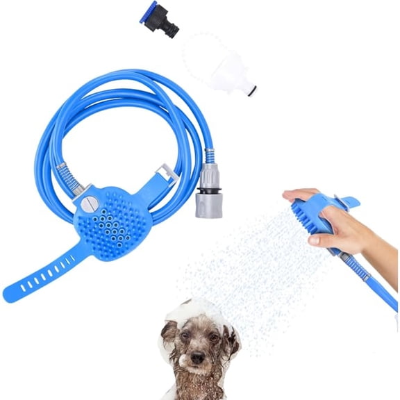 Pet Dog Bathing Sprayer 2 in 1 Silicone Grooming Massage Brush, Adjustable Water Flow Handheld Pet Shower Tool for Dogs Cats Indoor Outdoor Use