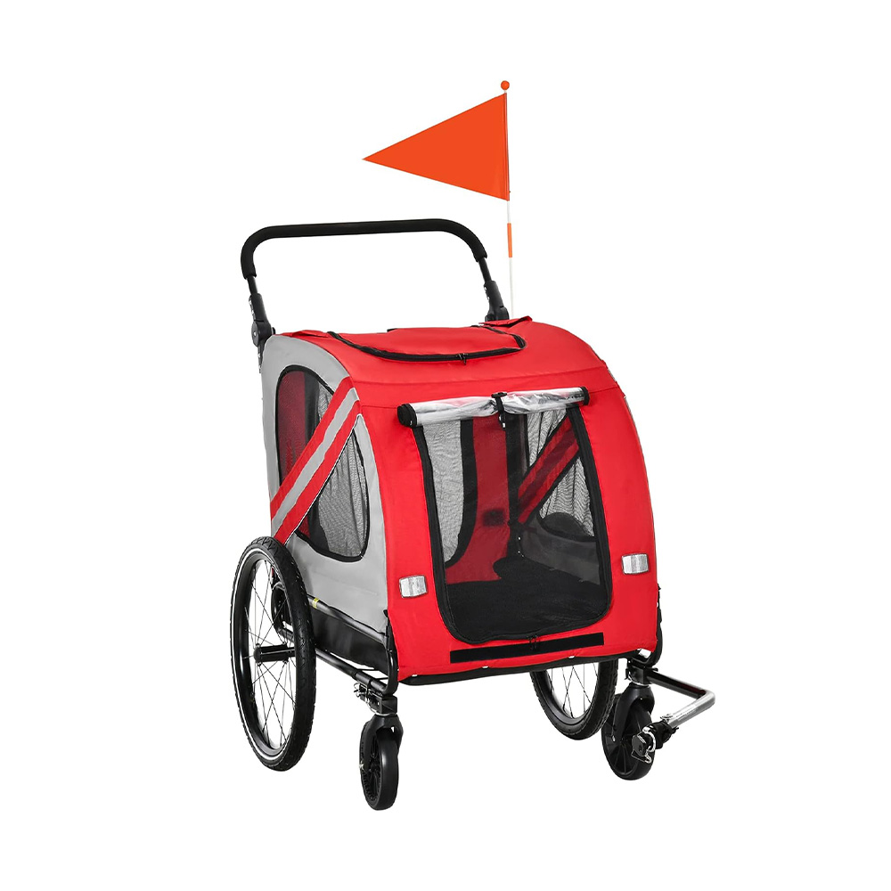 Pet Dog Bike, 2 in 1 Large Pet Trailer with 4 Wheels Reflectors Flag, Dog Stroller with Sturdy