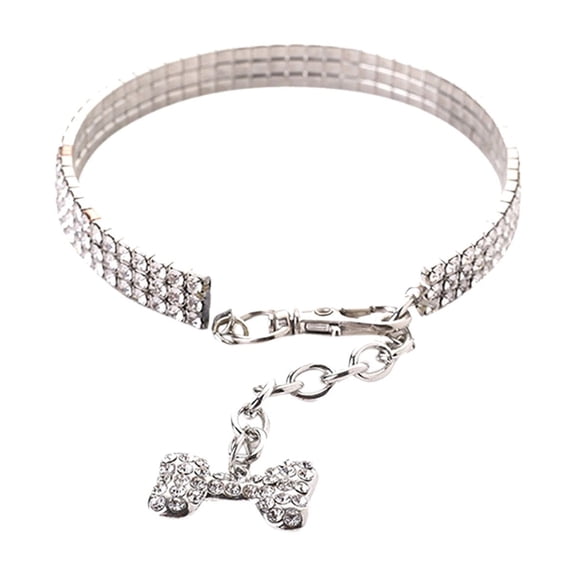 Pet Dog Bling Rhinestone Collar Necklace For Cats Small Dogs Female Puppy, Fancy Shaped Decorative Design With Crystal Alloy Chain, Unique Shaped Pendant Adjustable Buckle Easy