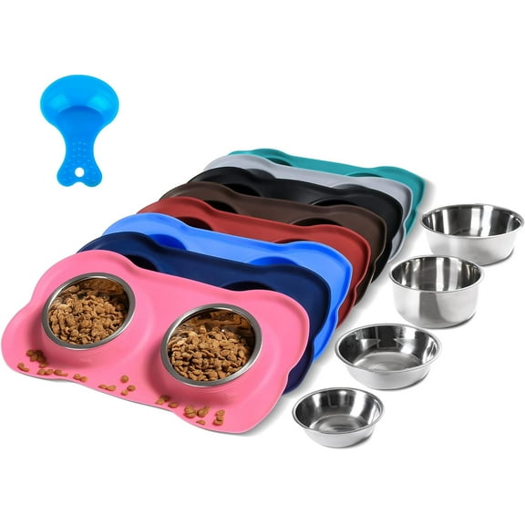 Pet Dog Bowls Stainless Steel Dog Bowl with No Spill Non-Skid Silicone Mat + Pet Food Scoop Water and Food Feeder Bowls for Feeding Small Medium Large Dogs Cats Puppies