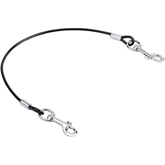 Pet Dog Car Seat Belt Restraint, Coated Stainless Steel Chew Proof Vehicle Safety Tether Cable, Double Clip No-Chew Leash Lead-16 Inch