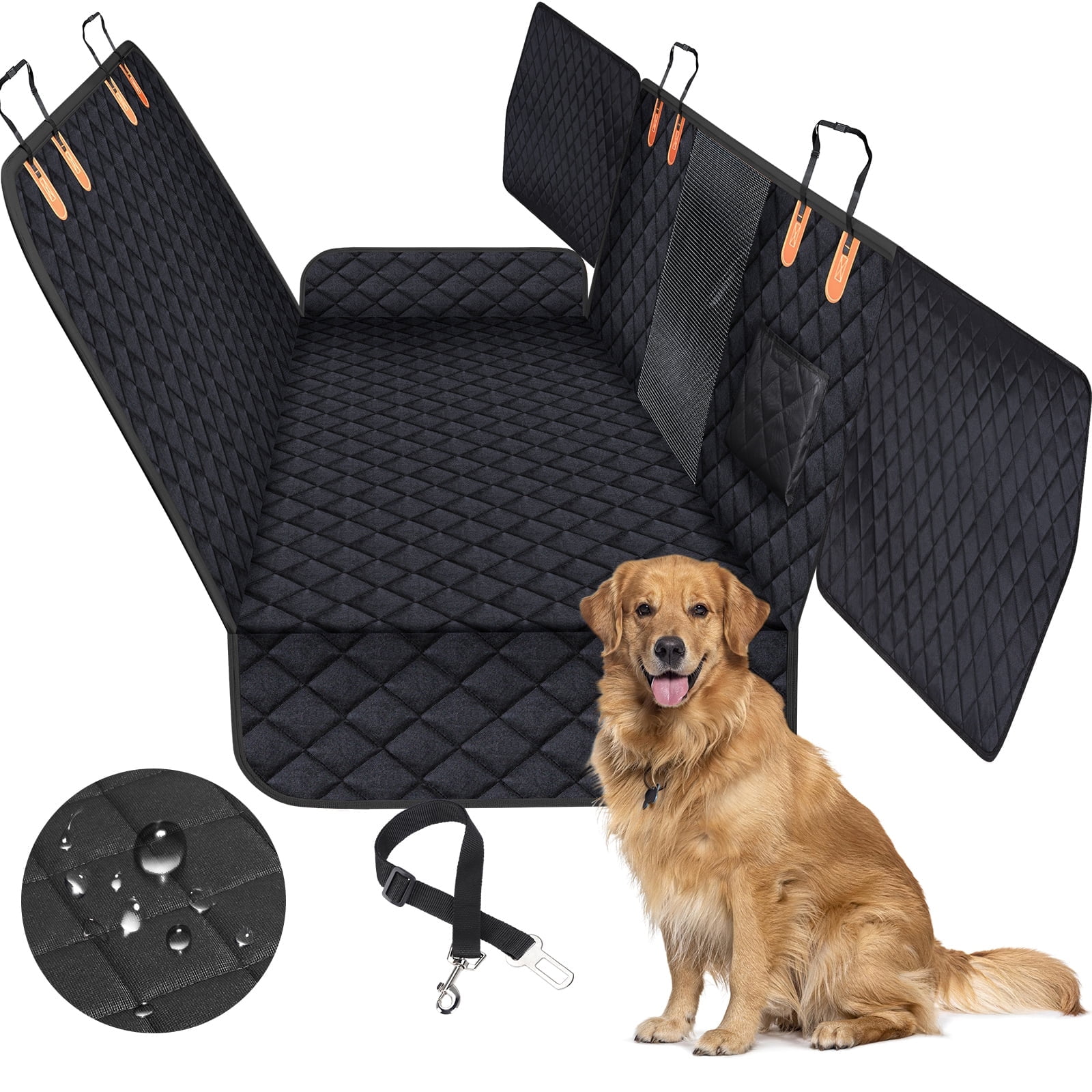 Cream Golden Retriever Pet Seat Cover - Black Cream Golden Retriever Pet Seat Cover - Black