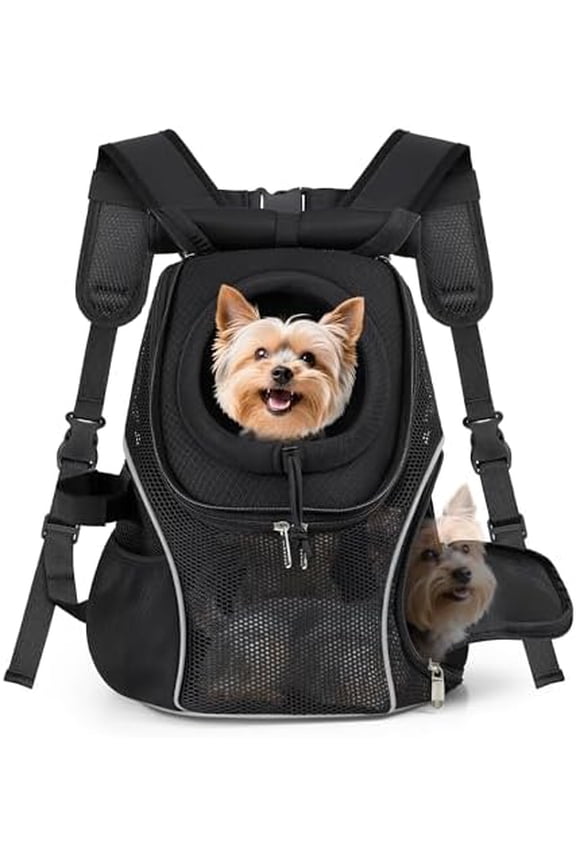Pet Dog Carrier Backpack with Top and Side Windows, Small Dog Front Backpack Ventilated Mesh Dog Back Pack with Safety Belt for Travel Hiking Outdoor Adventures (Size M: 5-9 lbs, Black 2.0)