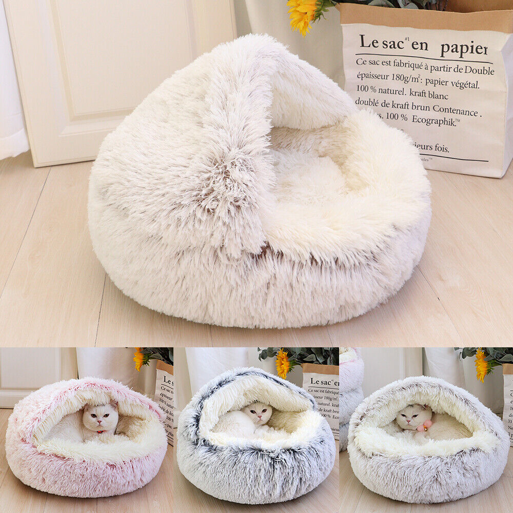 Round Plush Pet Bed for Dogs & Cats,Fluffy Soft Warm Calming Bed