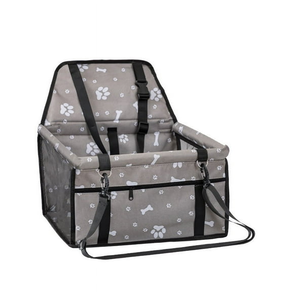 Pet Dog Cat Car Seat Booster for Small & Medium Pets, Portable Breathable Foldable Pet Carrier Seat Safety Anti-Collapse for Travel with Seat Belt, Gray Printed