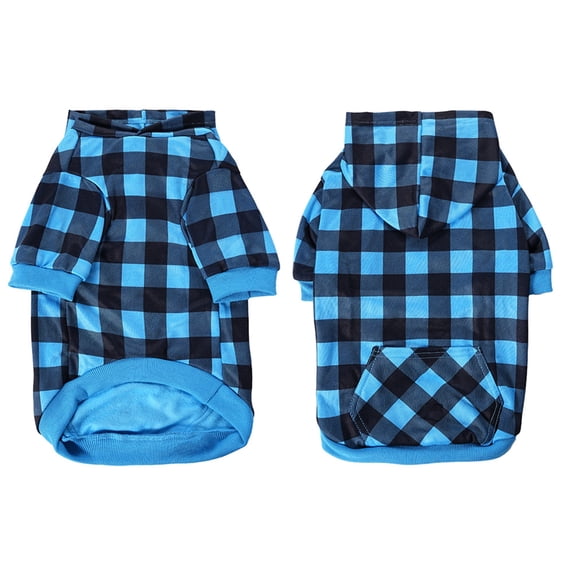 Pet Dog Cat Cute Plaid Hoodie, Soft Warm Fleece Lined Winter Sweatshirt, Cozy Pullover for All Breeds Cold Weather Outdoor Walk Indoor Blue L